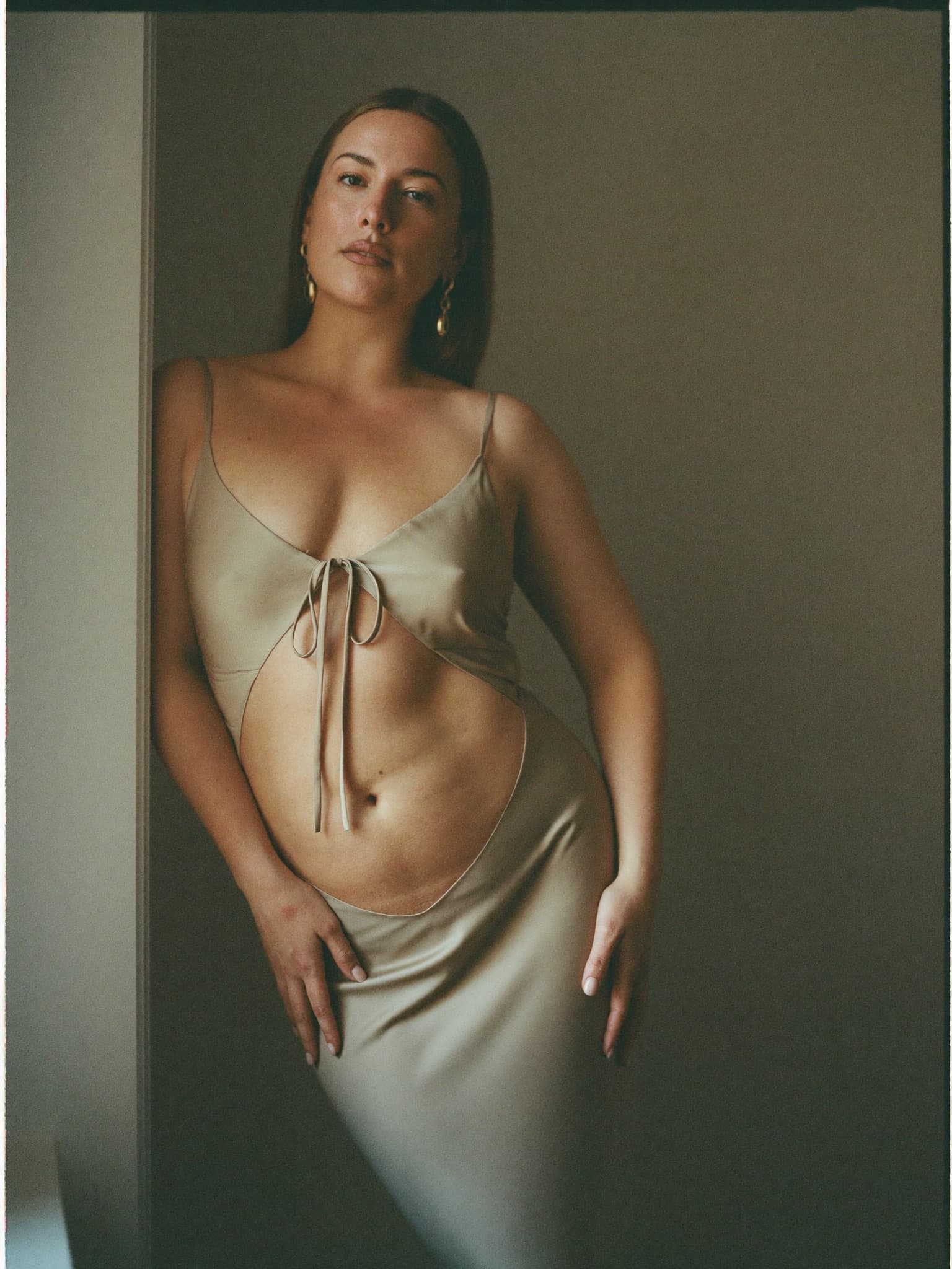 Under a slip dress